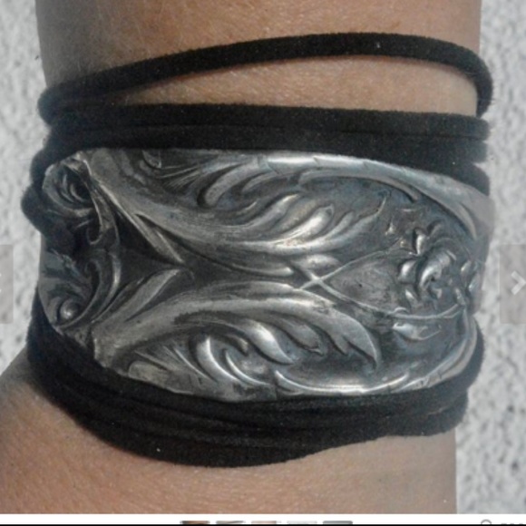 Antique Obsessions Jewelry - Antique Silver Tie Wrap Cuff Bracelet Vegan Yoga